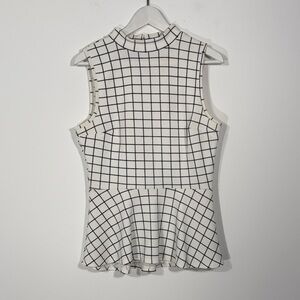 Iz Byer Cream and Black Checkered Sleeveless Blouse